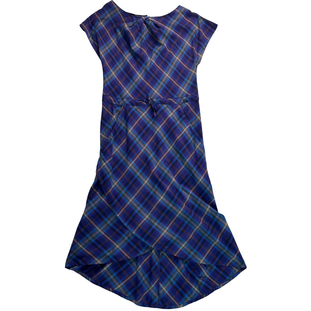 Patagonia Plaid San Benito High Low Dress Blue Purple Keyhole Back Size 6